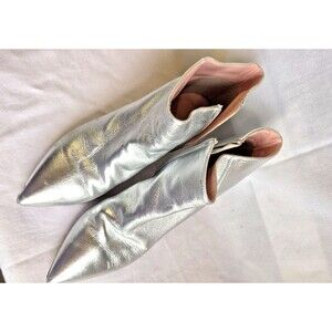 Kate Spade Ankle Bootie Garnish Silver Kitty Heel Leather Italy Size 8.5M
